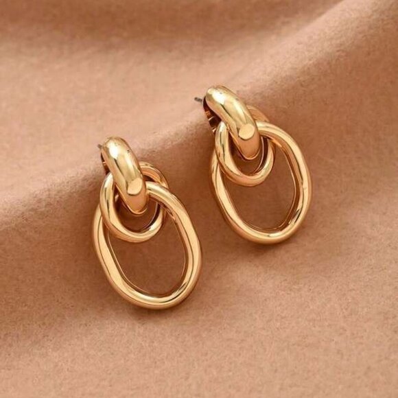 18k Gold Filled Double Hoop Drop Earrings - Picture 1 of 3